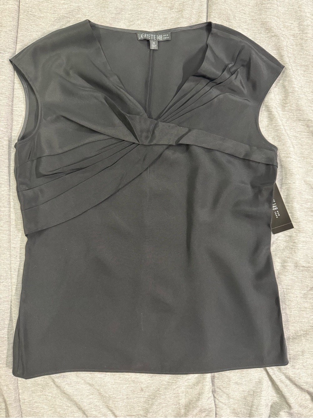 Lafayette 148 New York Black Draped Twist-Front Cap Sleeve Blouse